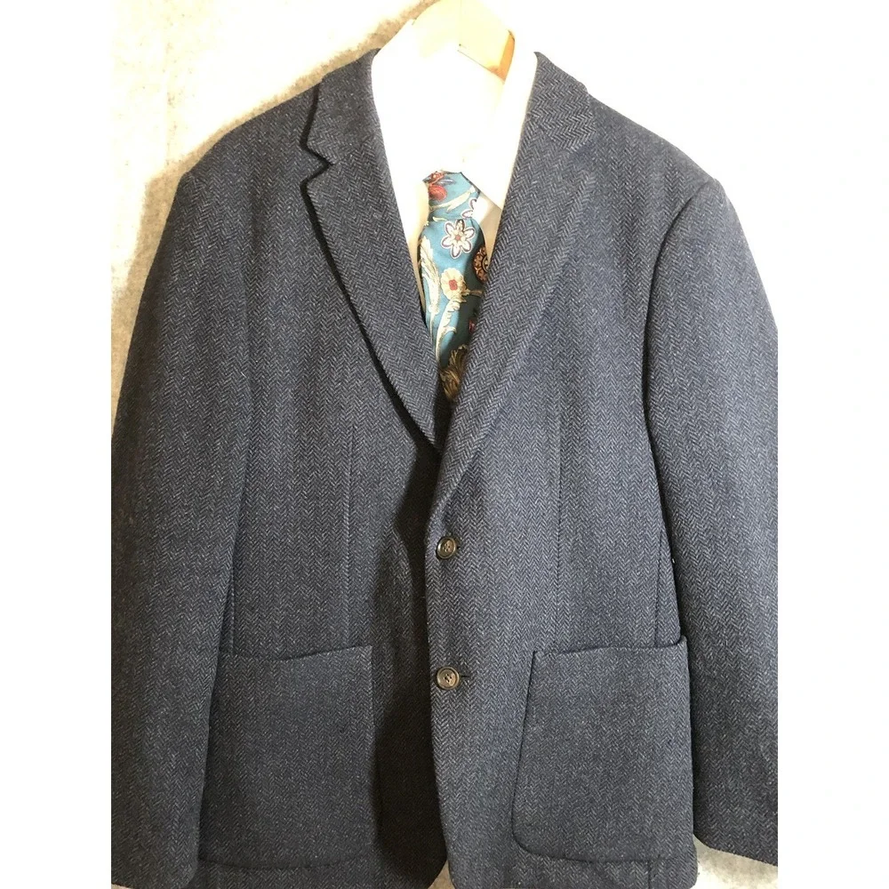 Banana Republic Blazer 40S Blue Wool Tweed Suit Coat Jacket Mario Bellucci Italy